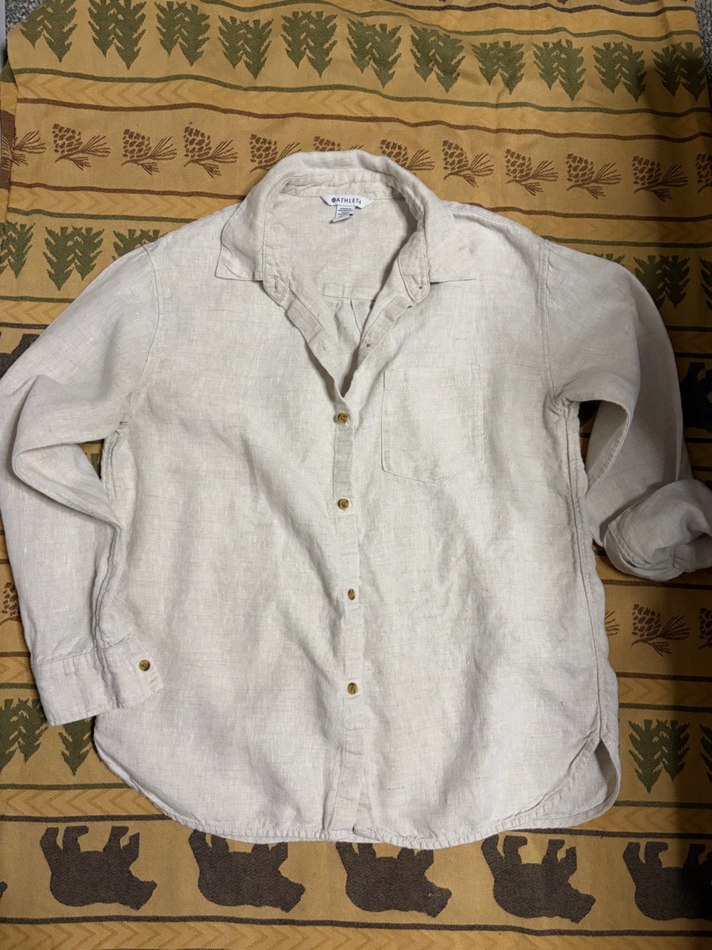 Athleta Women's Cream Button-Down Linen Shirt
